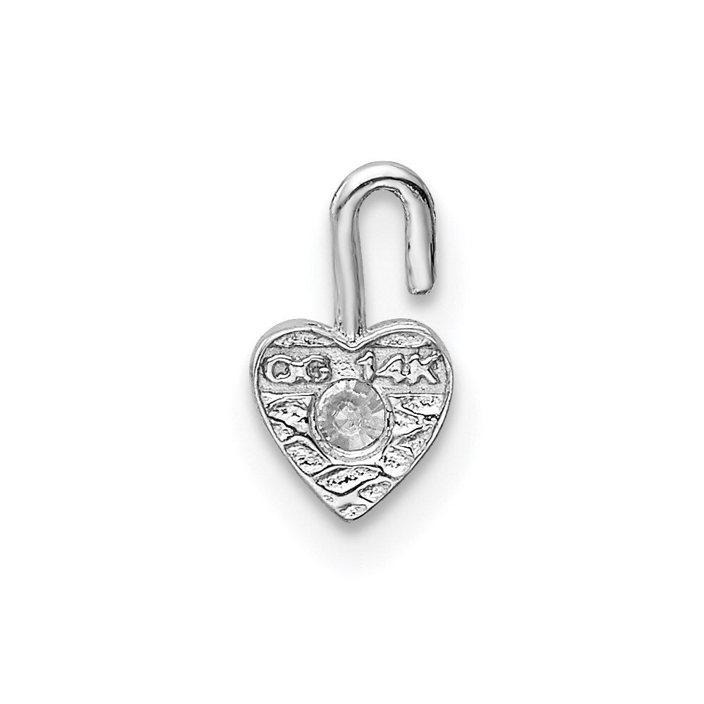 14k White Gold April Synthetic Birthstone Heart Charm Pendant for Women