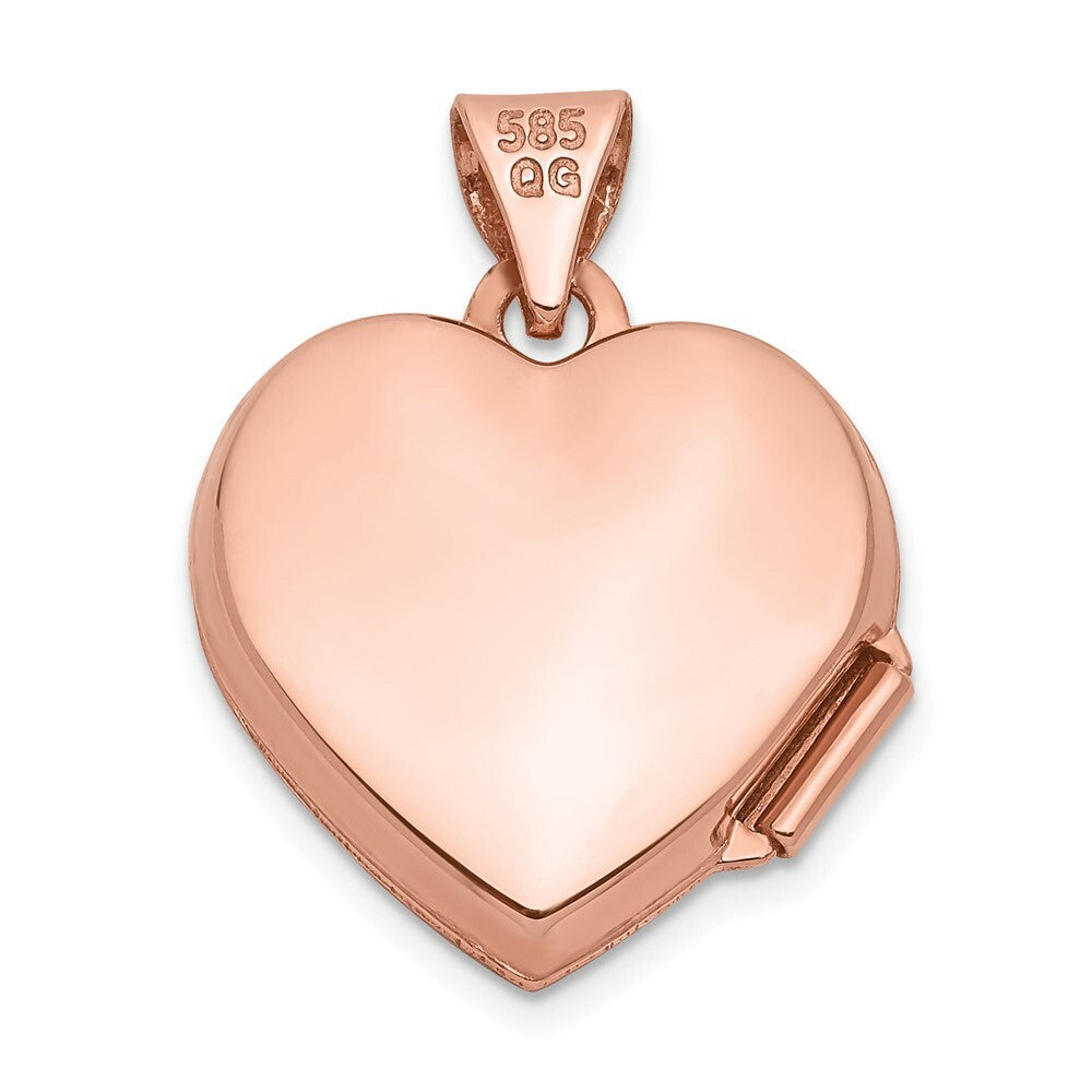 14k Rose Gold Diamond Polished 15mm Heart Locket Pendant for Women