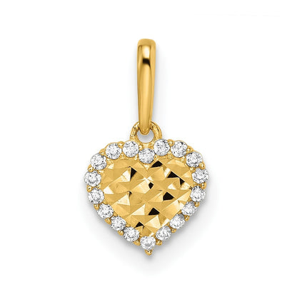 14k Yellow Gold CZ Diamond Cut Heart Pendant
