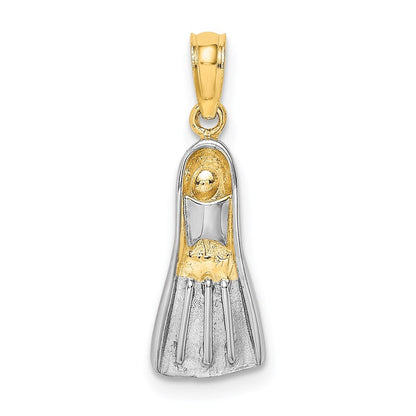 14k Yellow Gold Rhodium 3-D Scuba Flipper Charm Pendant for Women