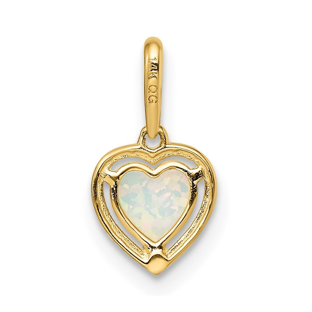 14k Yellow Gold Lab Created Opal Heart Pendant for Women
