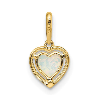 14k Yellow Gold Lab Created Opal Heart Pendant for Women