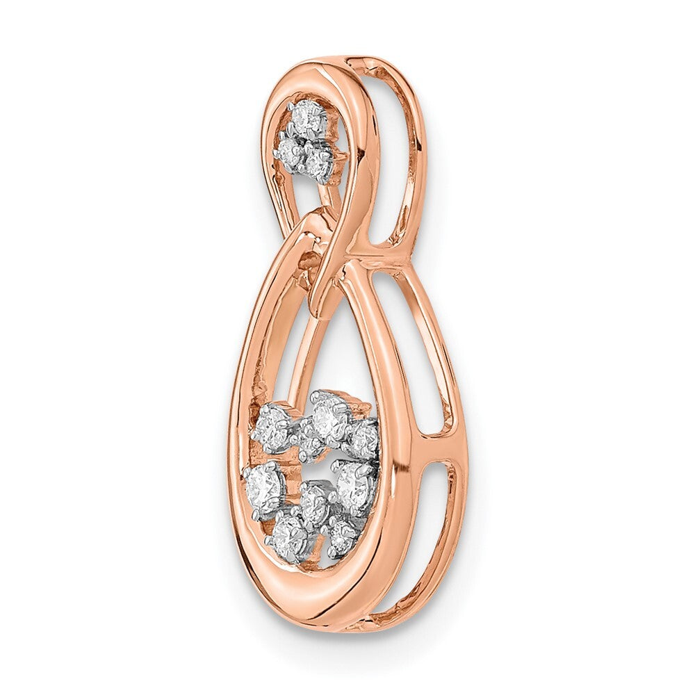 14k Rose Gold Polished Diamond Double Teardrop Chain Slide Pendant for Women