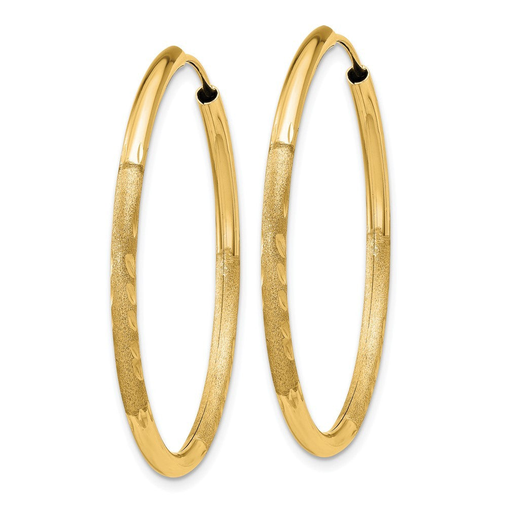 14k Yellow Gold 2mm Satin Diamond-cut Endless Hoop Earrings