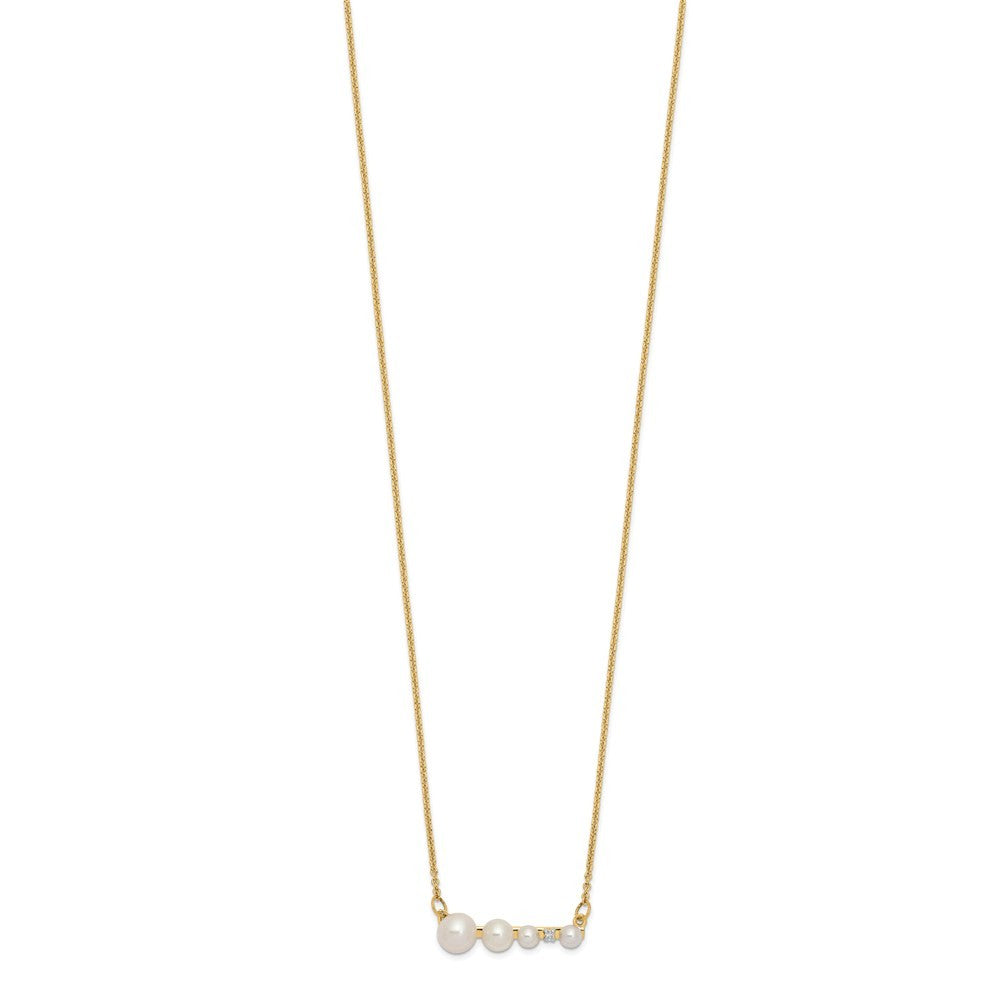 14k Yellow Gold Graduated Round Freshwater Cultured Pearl & Diamond 17" Necklace