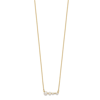 14k Yellow Gold Graduated Round Freshwater Cultured Pearl & Diamond 17" Necklace