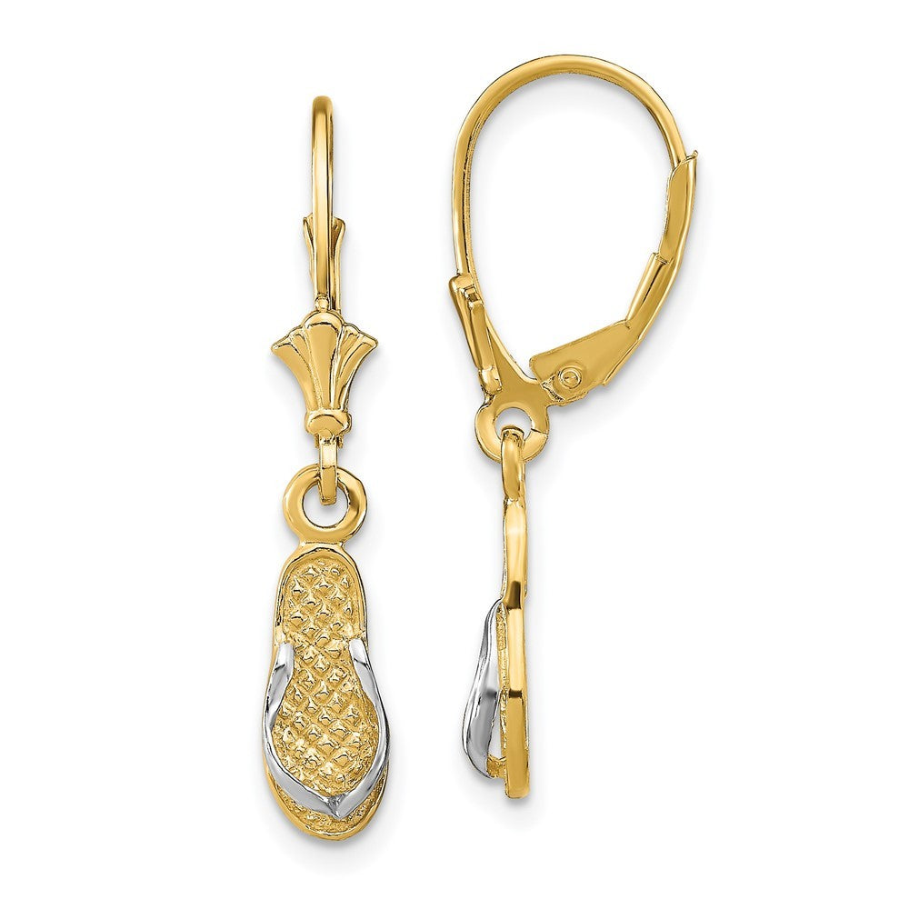 14k Yellow Gold and Rhodium Flip Flop Drop Dangle Earrings