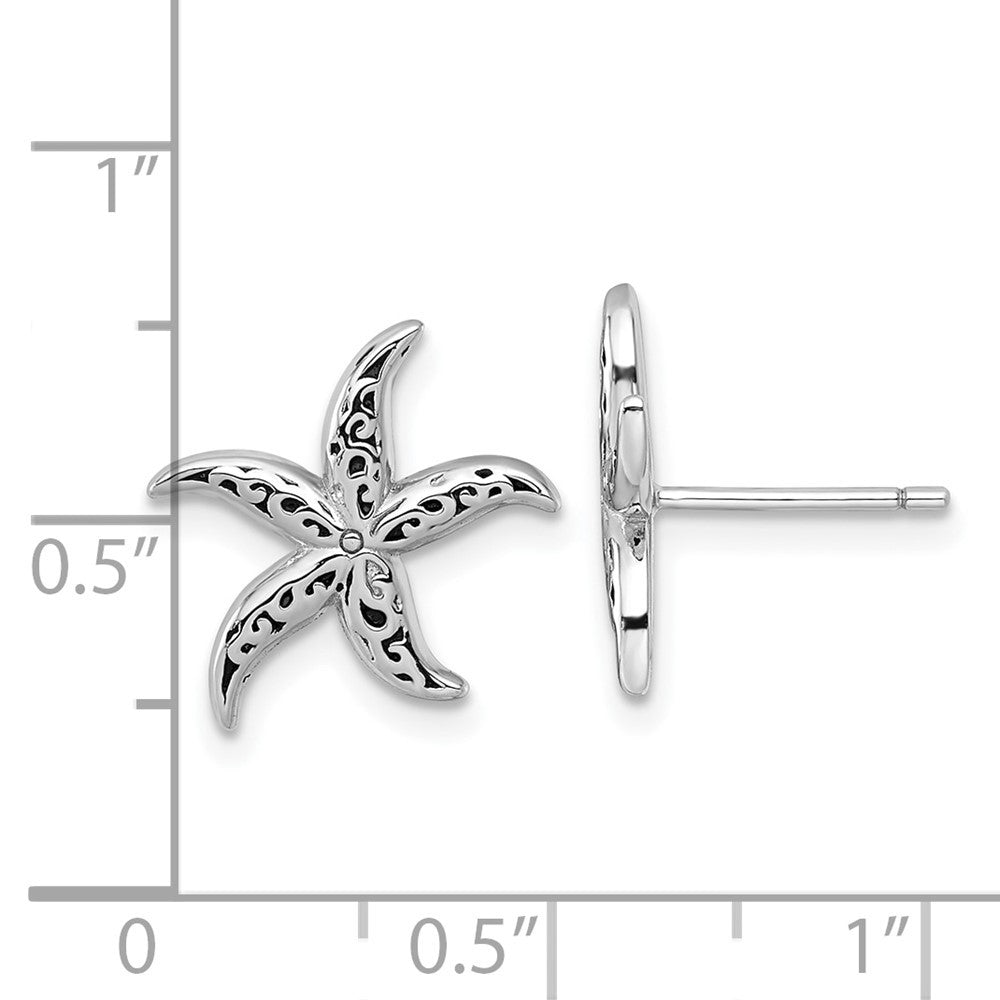 Sterling Silver Rhodium-plated Polished and Oxidized Filigree Starfish Earrings