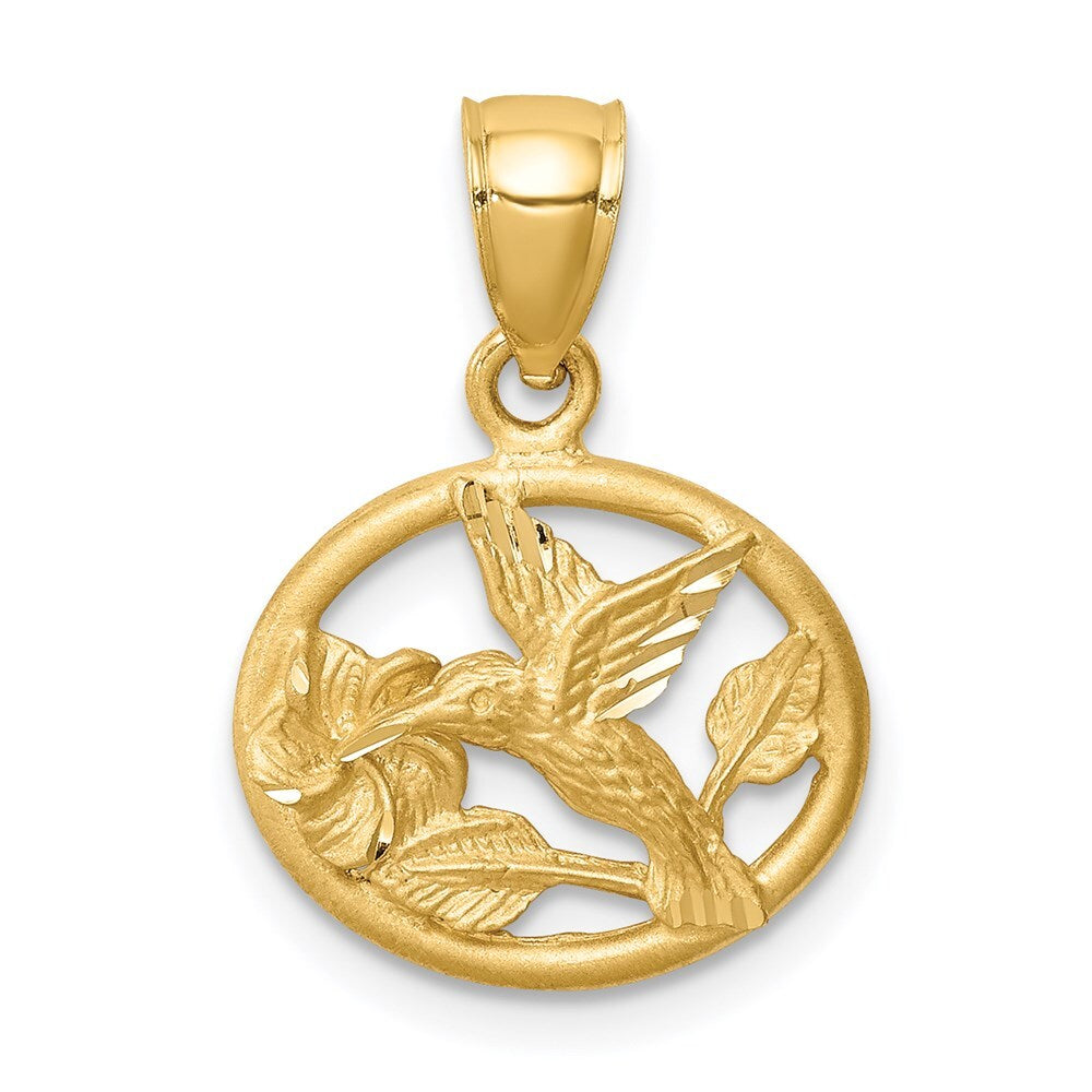 14k Yellow Gold Diamond-Cut Brushed Hummingbird Pendant for Women
