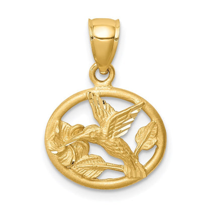 14k Yellow Gold Diamond-Cut Brushed Hummingbird Pendant for Women