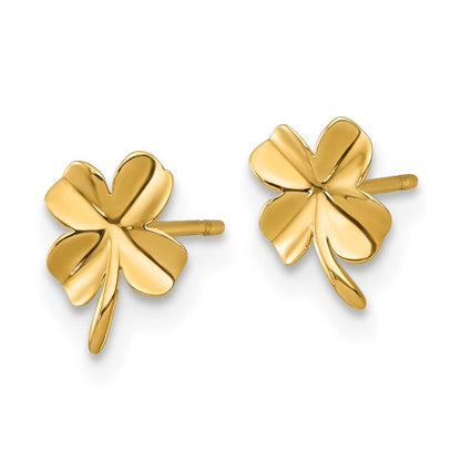 14k Yellow Gold Polished Four Leaf Clover Stud Earrings Gift for Women