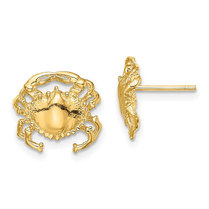 14k Yellow Gold Polished / 2-D Crab Stud Earrings Gift for Women