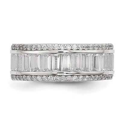 Sterling Silver Baguette & Round Cubic Zirconia Eternity Ring SZ 7