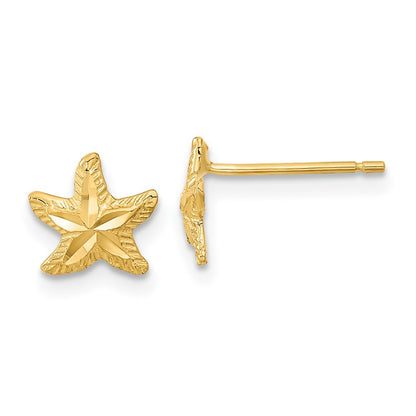 14k Yellow Gold Polished Diamond-cut Starfish Earrings