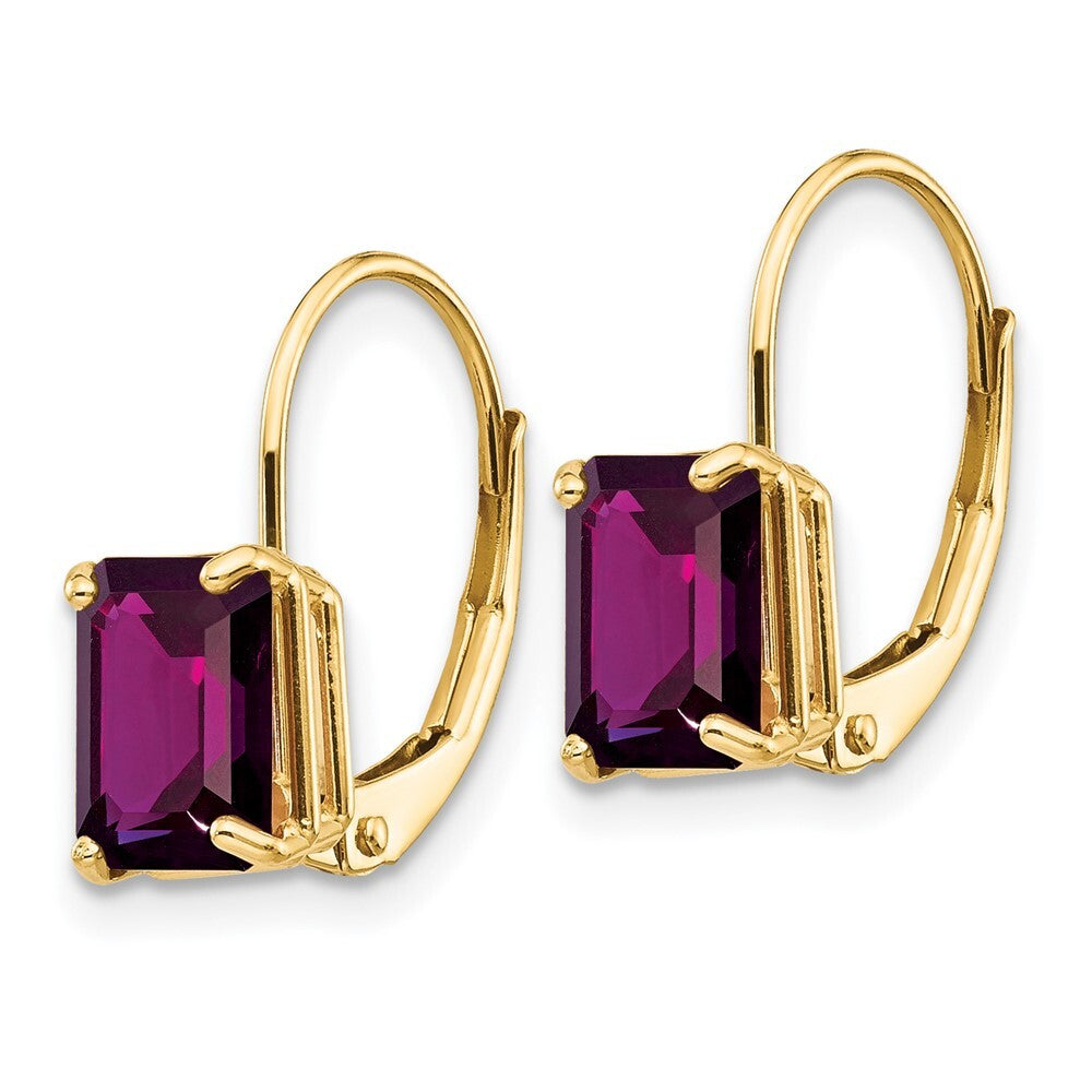 14k Yellow Gold 7x5mm Emerald Cut Amethyst Leverback Earrings Gift for Women