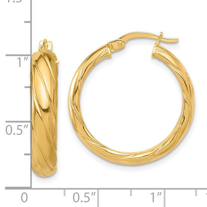 14k Yellow Gold Polished and Textured Hoop Earrings