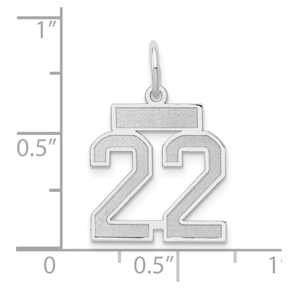 14k White Gold Small Satin Number 22 Charm Pendant for Women