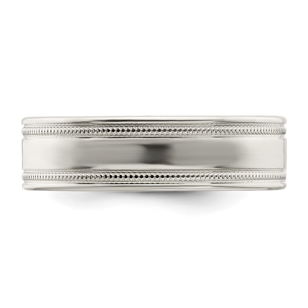 Sterling Silver 6mm Polished Flat Milgrain Grooved Edge Fancy Band Size 10