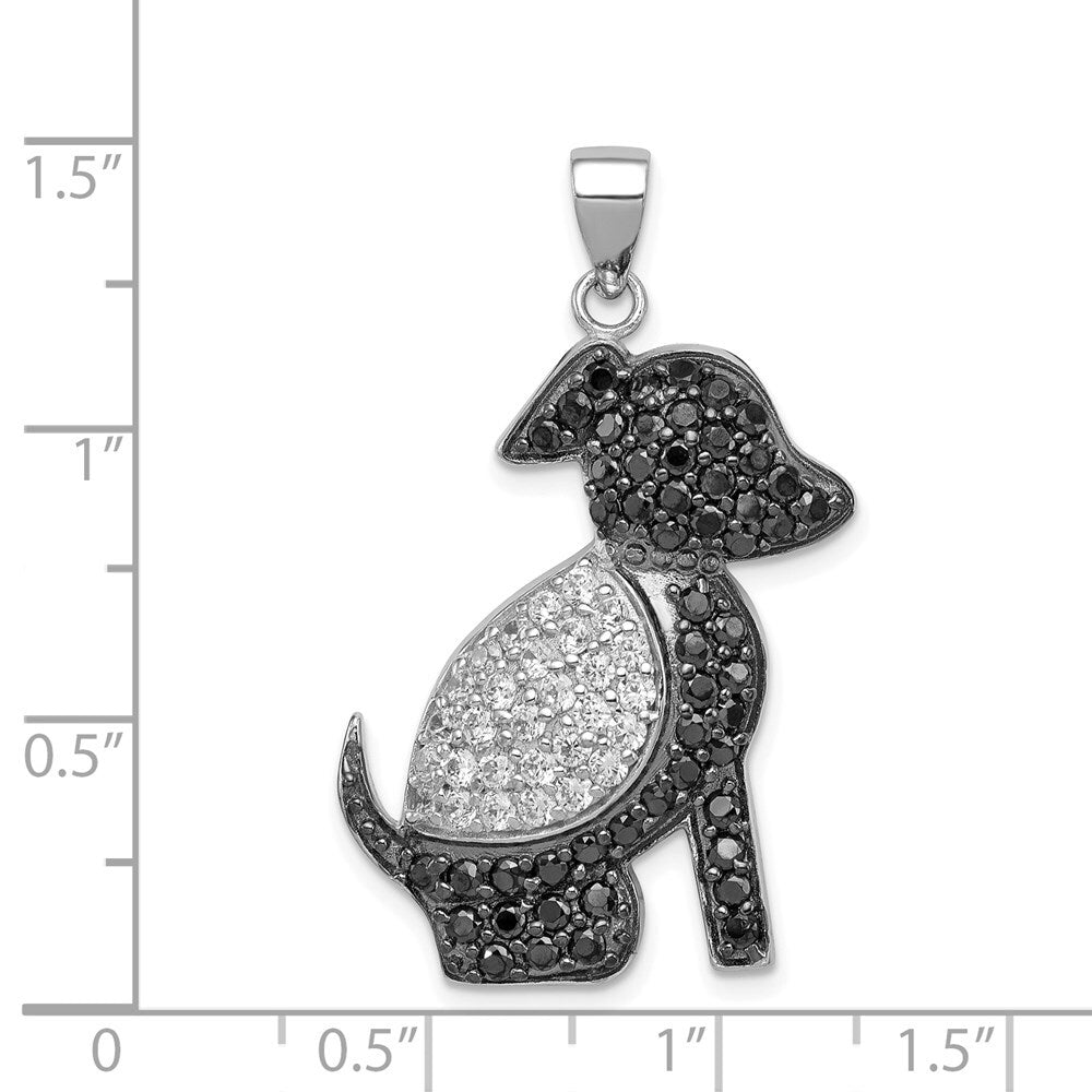Sterling Silver Rhodium-plated Black and Clear Cubic Zirconia Dog Pendant