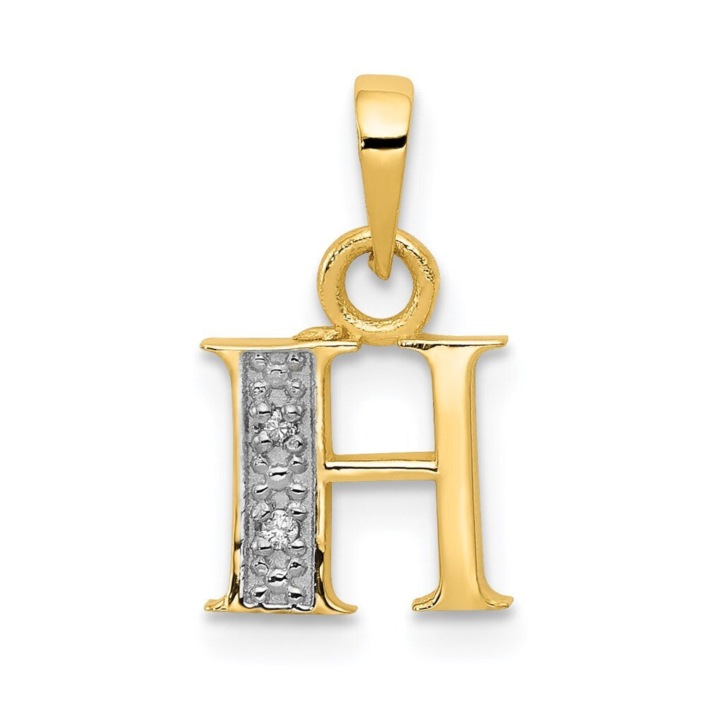 14k Yellow Gold with Rhodium Diamond Letter H Initial Pendant for Women