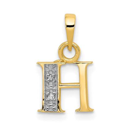 14k Yellow Gold with Rhodium Diamond Letter H Initial Pendant for Women