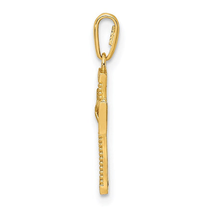 14k Yellow Gold Diamond-Cut Cross Pendant for Women
