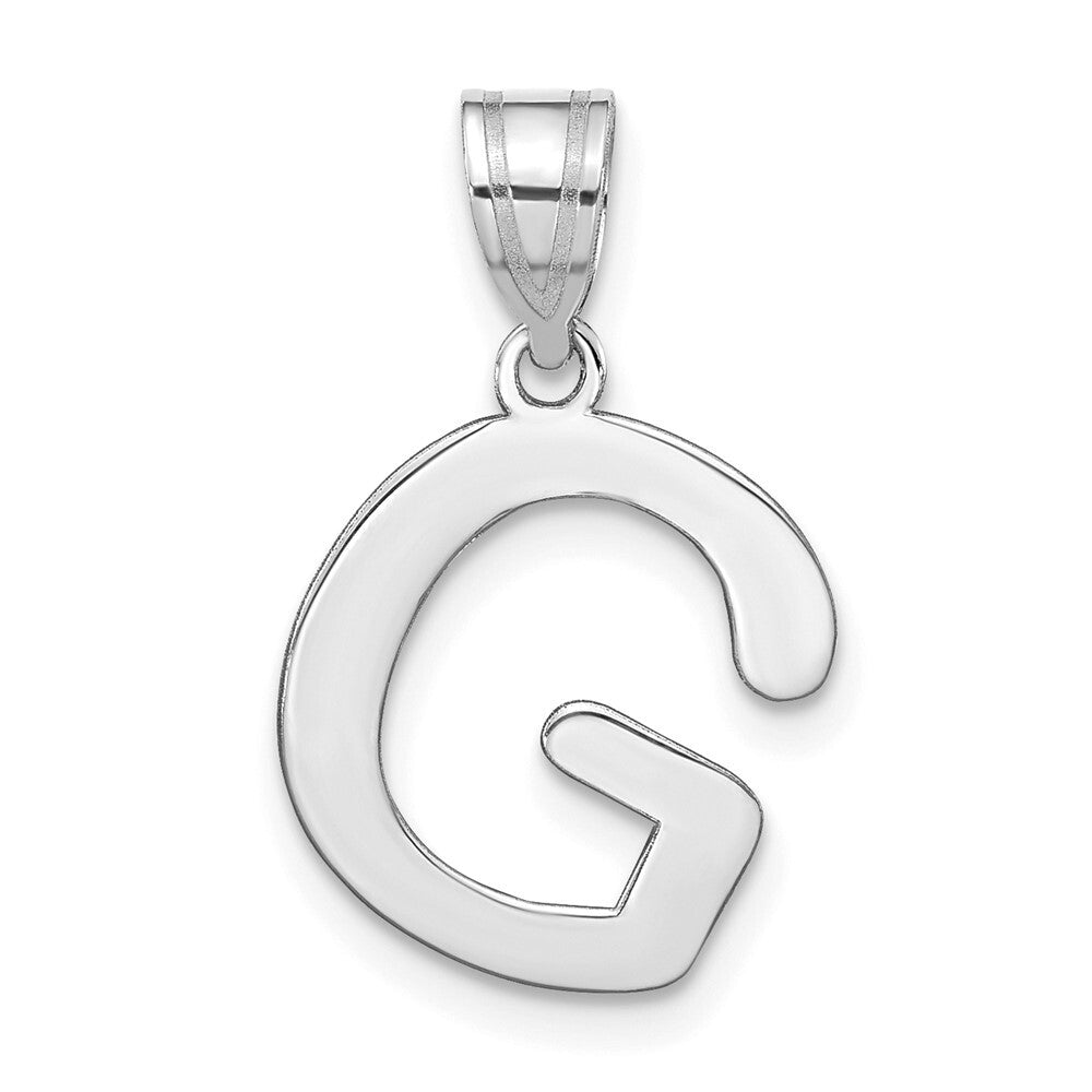 14k White Gold Polished Bubble Letter G Initial Pendant for Women