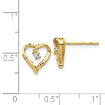 14k Yellow Gold AA Diamond Heart Earrings