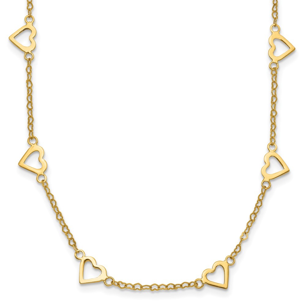 14k Yellow Gold Polished Open Hearts on Heart Link 24in Necklace