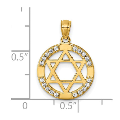 14k Yellow Gold Polished Cubic Zirconia Star of David in Circle Pendant