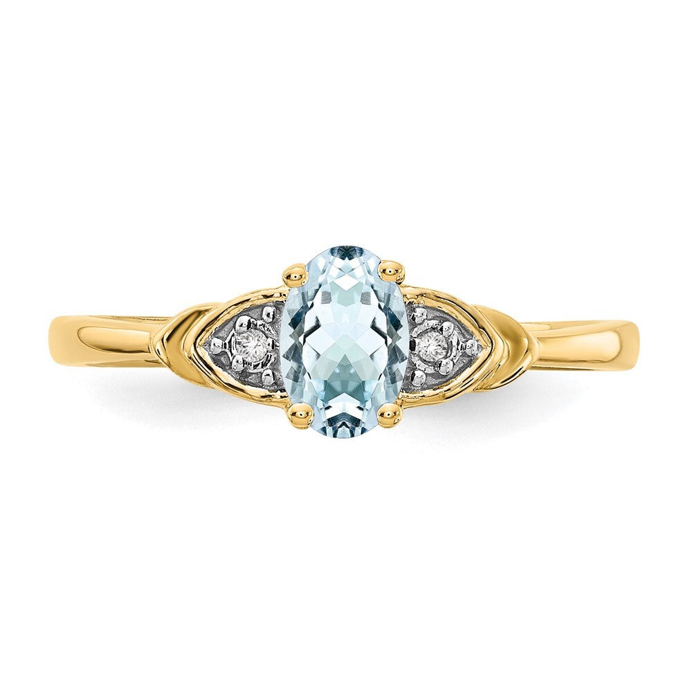 14K Yellow Gold Aquamarine and Diamond Ring