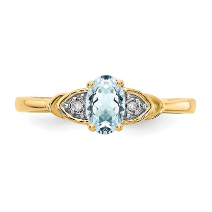 14K Yellow Gold Aquamarine and Diamond Ring