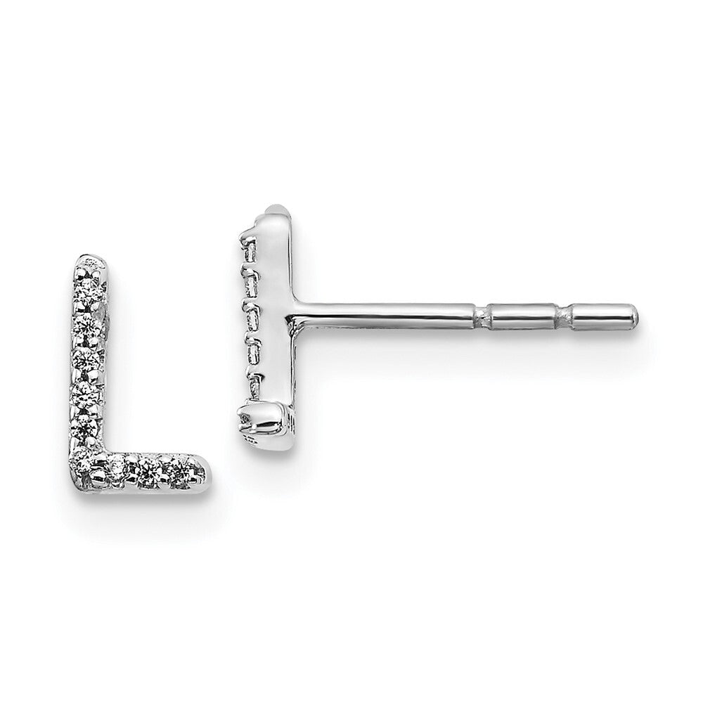 14k White Gold Diamond Initial L Stud Earrings Gift for Women