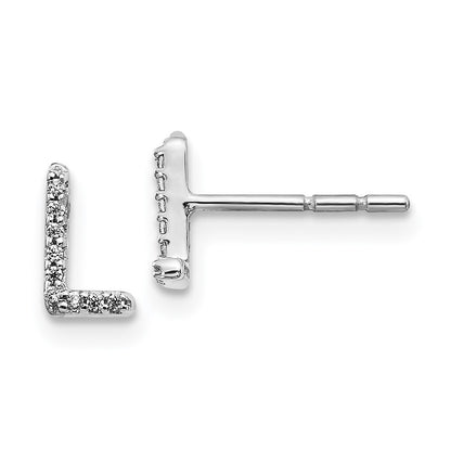 14k White Gold Diamond Initial L Stud Earrings Gift for Women
