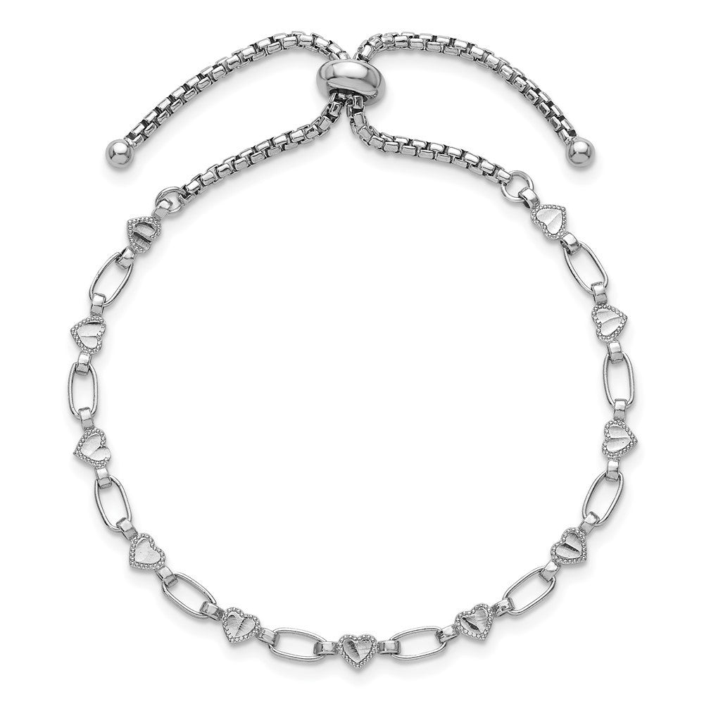 Sterling Silver Heart and Rectangle Link Adjustable Bolo Bracelet