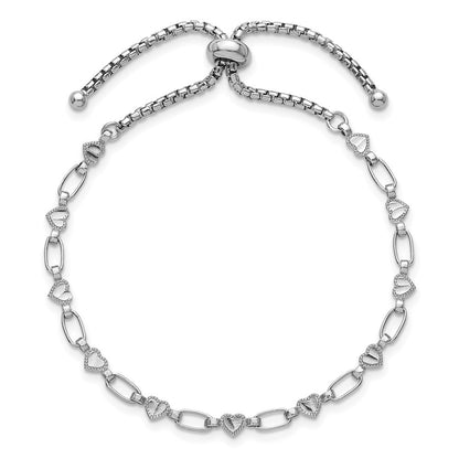 Sterling Silver Heart and Rectangle Link Adjustable Bolo Bracelet