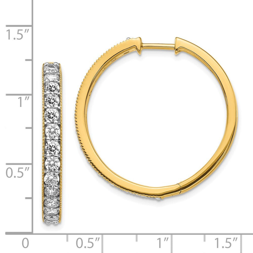 14k Yellow Gold Diamond Milgrain Hinged Hoop Earrings