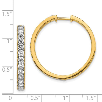 14k Yellow Gold Diamond Milgrain Hinged Hoop Earrings