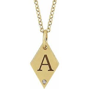 14k Yellow Gold .005 CT Natural Diamond Rhombus 16-18" Necklace