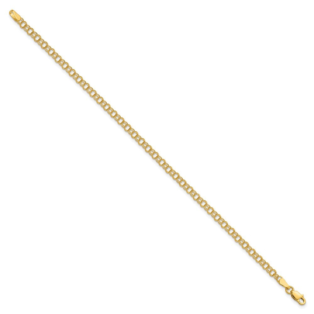 14k Yellow Gold 3.5mm Solid Double Link 7 inch Charm Bracelet