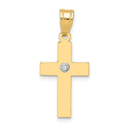 14k Yellow Gold Polished .01ct. Diamond Cross Pendant