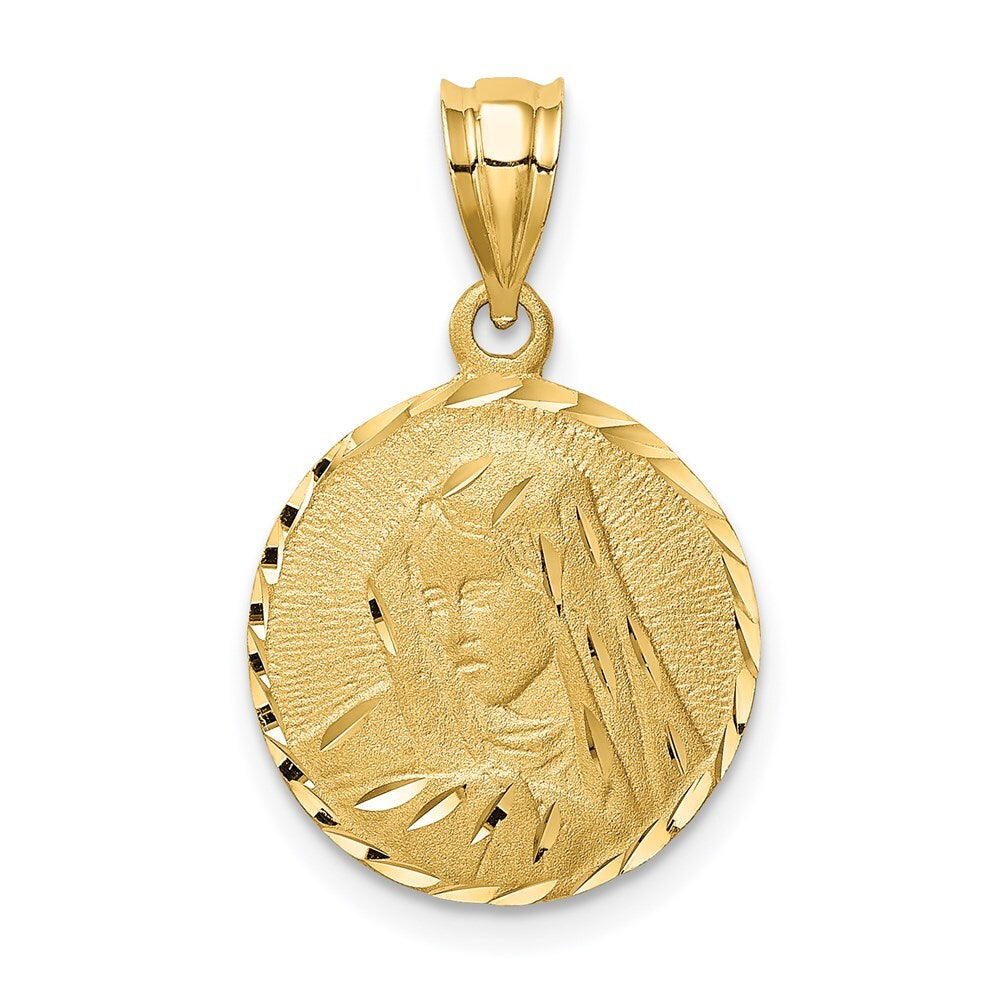 14k Yellow Gold Brushed Diamond-Cut Virgin Mary Pendant for Women