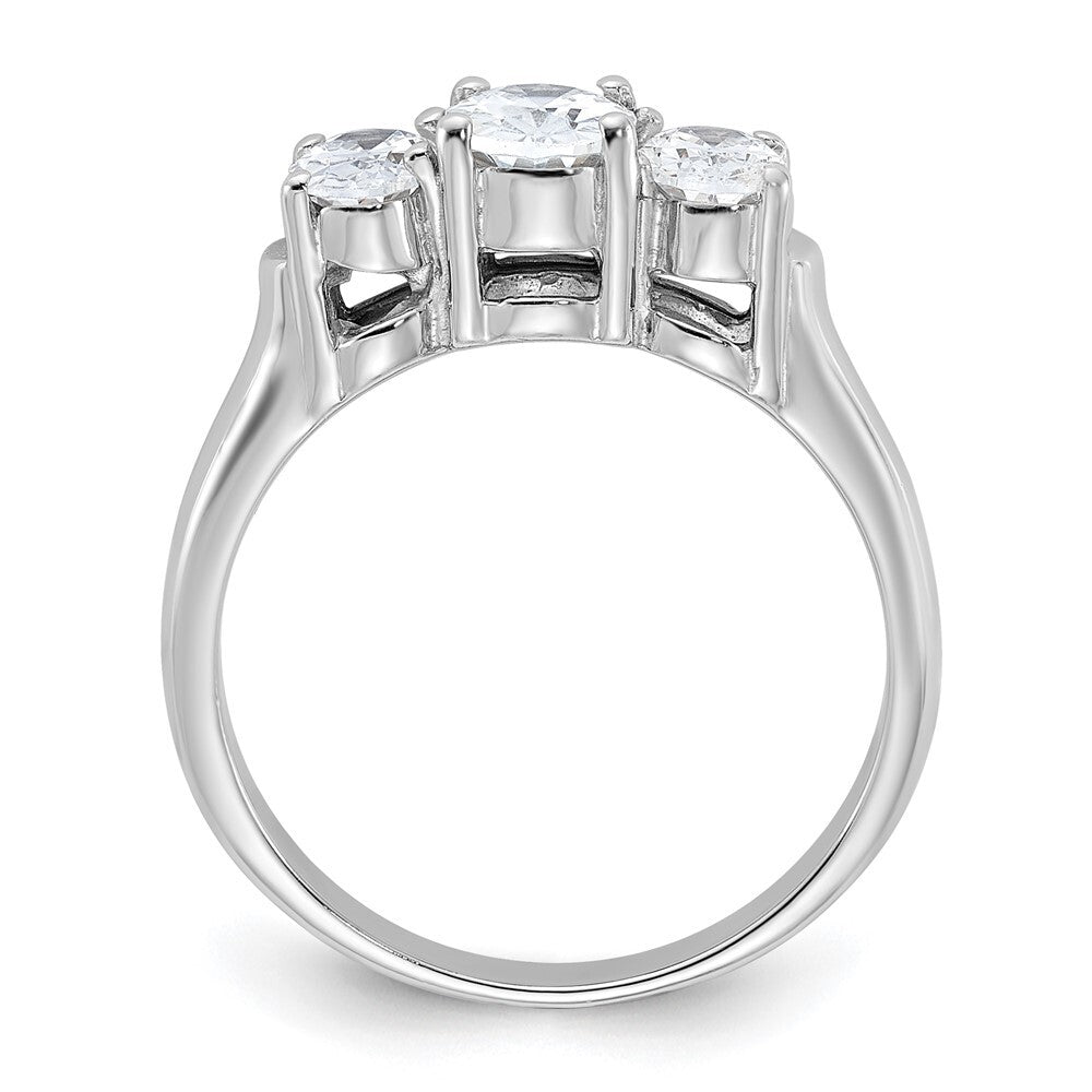 Sterling Silver Rhodium-plated 3 Stone Cubic Zirconia Ring Size 6