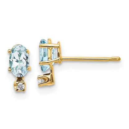 14k Yellow Gold Diamond & Aquamarine Birthstone Stud Earrings Gift for Women