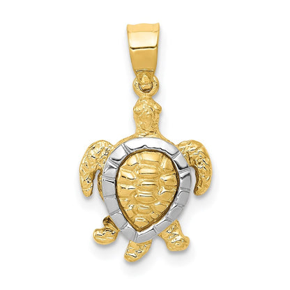 14k Two-tone Gold Gold Turtle Charm Pendant for Women