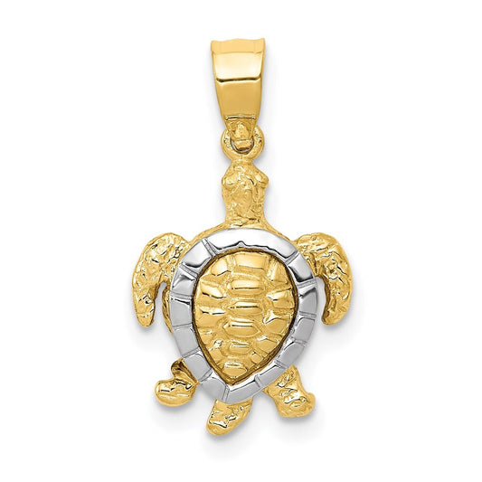 14k Two-tone Gold Gold Turtle Charm Pendant for Women