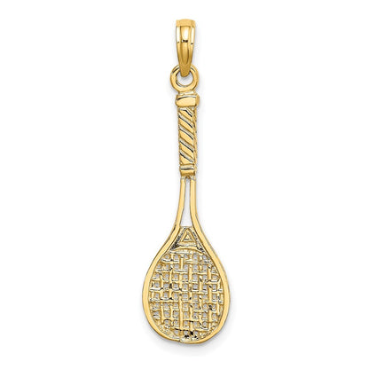 14k Yellow Gold Solid Polished 3-D Tennis Racquet Charm Pendant