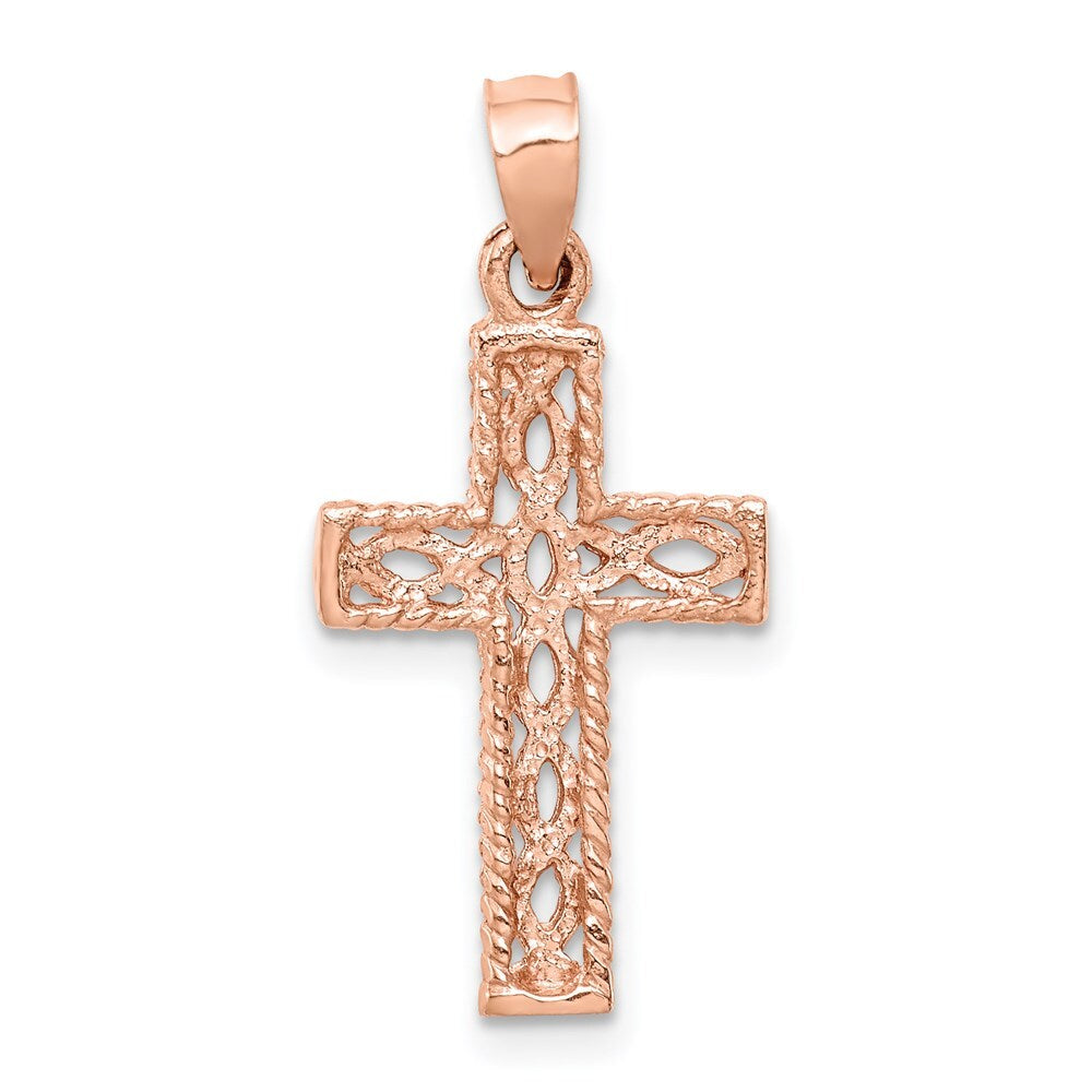 14k Rose Gold Rose Polished Braided Cross Pendant for Women