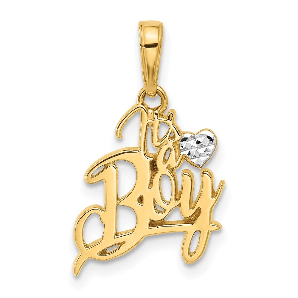 14k Yellow Gold and White Rhodium Diamond-Cut Heart It's A Boy Pendant
