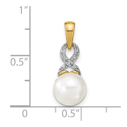14k Yellow Gold 7-8mm Freshwater Cultured Pearl and Diamond Pendant